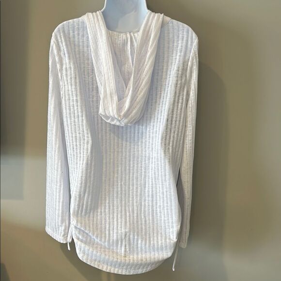 Billabong Women's White Roll Tab Long Sleeves Hooded Button-Up Top Size Medium - Picture 5 of 9